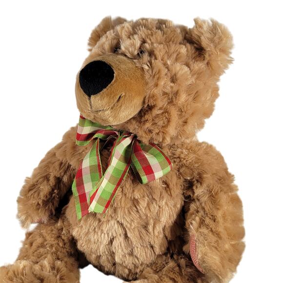 Pier 1 Imports Teddy Bear Plush 18" Beige 2018 Checkered Bow Stuffed Animal - Picture 2 of 16